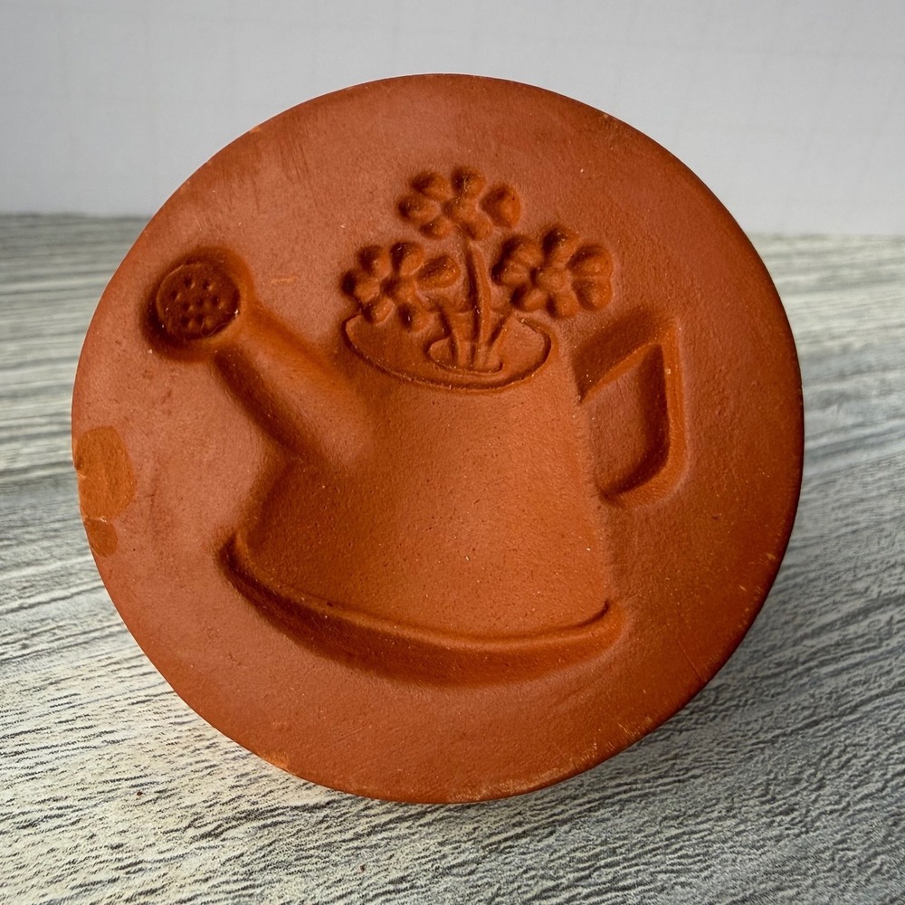 Vintage Foxcroft Terra Cotta Cookie Stamp Watering Can Flowers Grannycore Baking